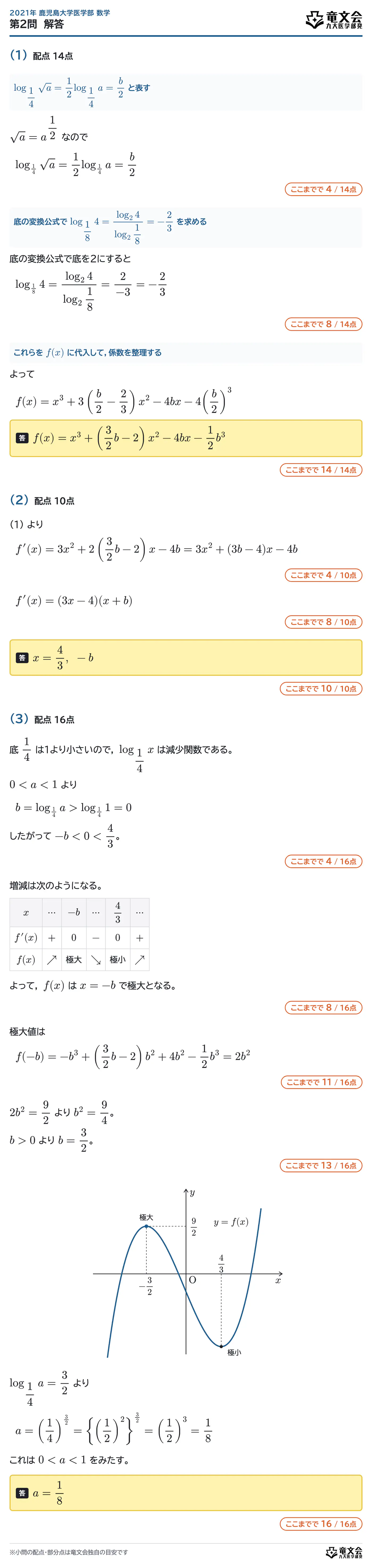 2021年鹿児島大学医学部数学 第2問 解答・解説