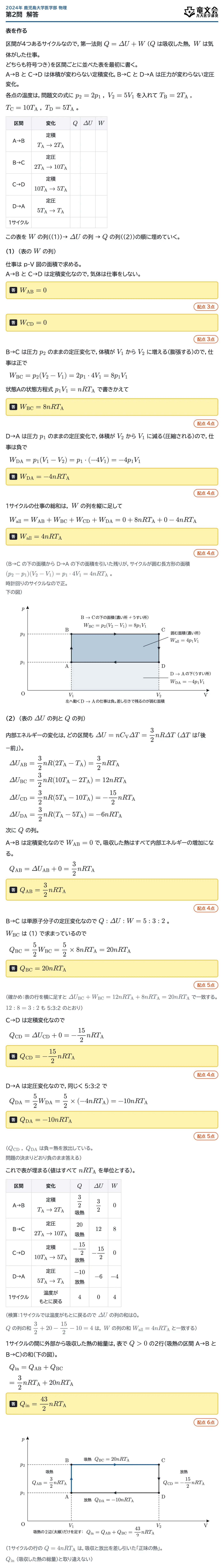 2024年鹿児島大学医学部物理 第2問 解答・解説