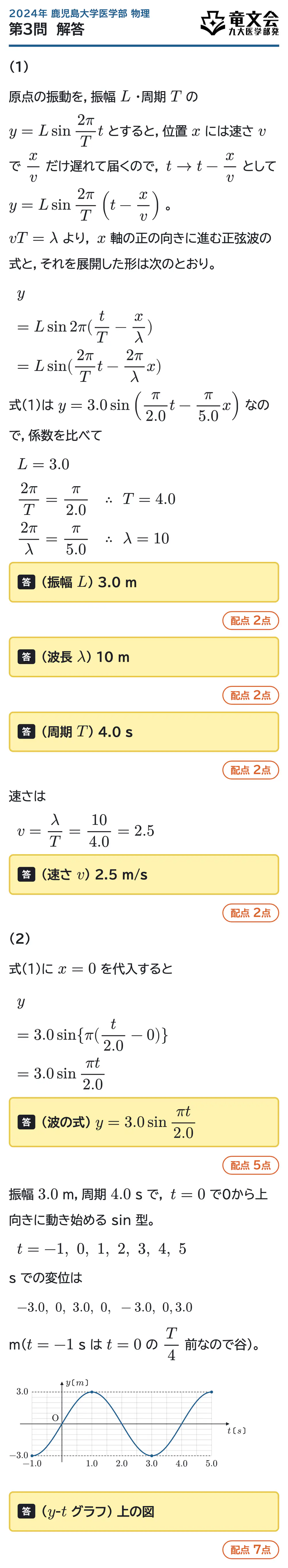 2024年鹿児島大学医学部物理 第3問 解答・解説