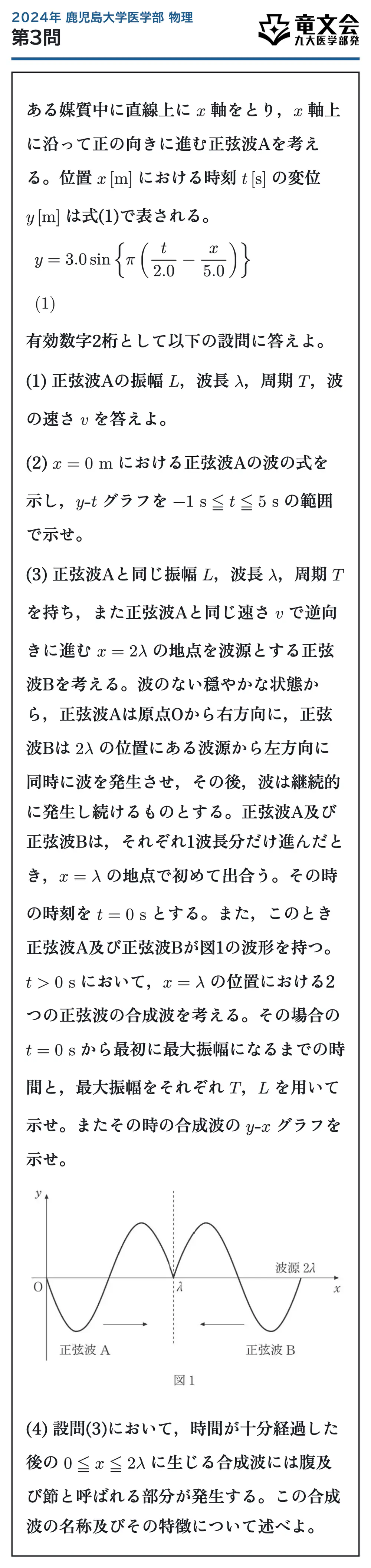 2024年鹿児島大学医学部物理 第3問 問題