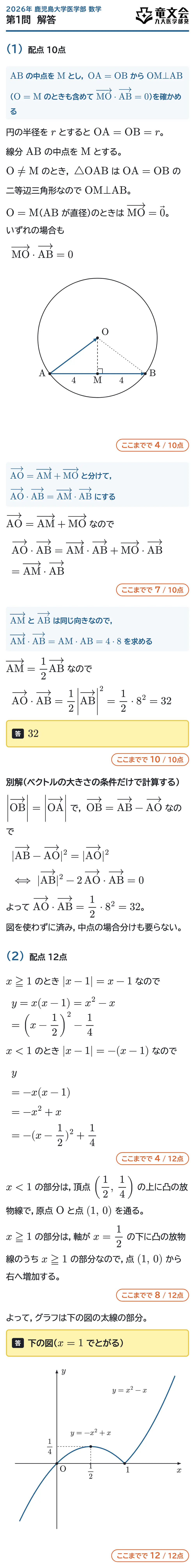 2026年鹿児島大学医学部数学 第1問 解答・解説